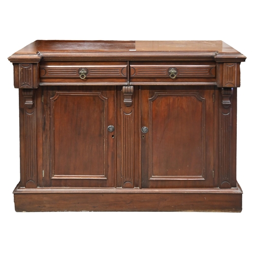 1285 - A Victorian mahogany inverted breakfront sideboard, enclosed by panelled doors, the drawers wit... 