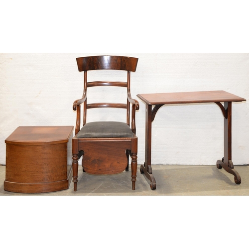 1308 - A Victorian mahogany commode, with  horsehair seat, a Victorian bow fronted mahogany commode and a c... 