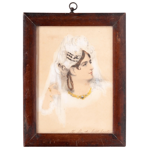 943 - English School, 19th century - Portrait of Caroline Norton (1808-1877) head and shoulders, with insc... 