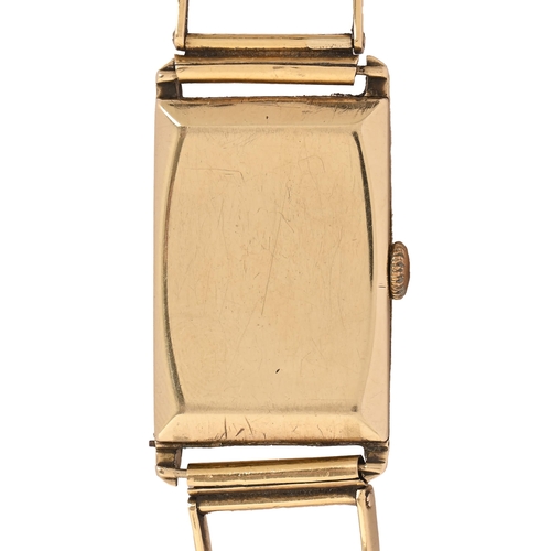 259A - An Everite art deco 9ct gold rectangular wristwatch, 22 x 32mm, Birmingham 1935, on contemporary Con... 