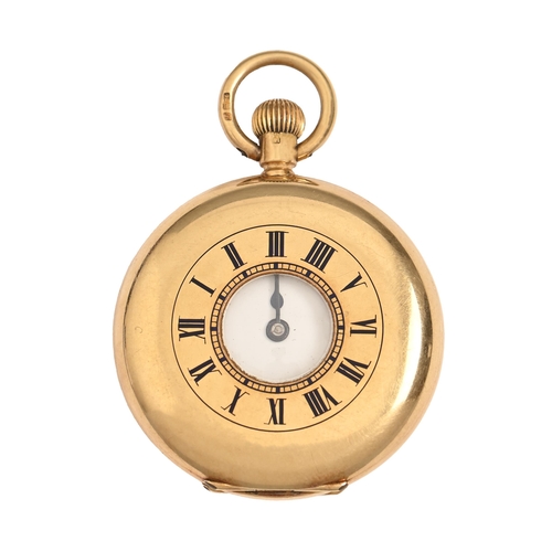 259D - A Swiss 18ct gold half hunting cased keyless lever lady's watch, in plain case with gold cuvette, 32... 