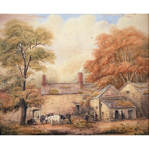 1004 - English School, 19th century - Farmyard Scene in the Lake District, dated verso Feby 7th 1846 and in... 