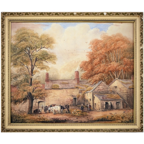 1004 - English School, 19th century - Farmyard Scene in the Lake District, dated verso Feby 7th 1846 and in... 