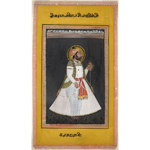 1011 - Indian School - A Mughal Ruler, gouache and gold, 27cm x 15.5cm and a similar smaller miniature (2)... 