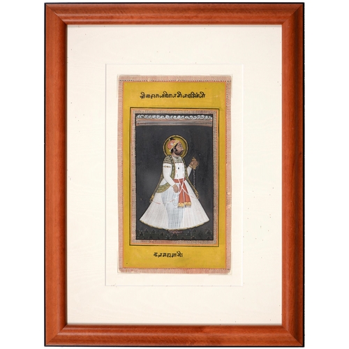 1011 - Indian School - A Mughal Ruler, gouache and gold, 27cm x 15.5cm and a similar smaller miniature (2)... 