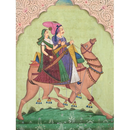 1011 - Indian School - A Mughal Ruler, gouache and gold, 27cm x 15.5cm and a similar smaller miniature (2)... 