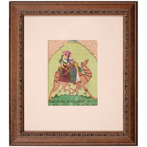 1011 - Indian School - A Mughal Ruler, gouache and gold, 27cm x 15.5cm and a similar smaller miniature (2)... 