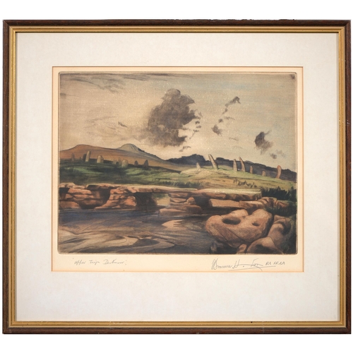 1012 - Edward Bouverie Hoyton (1900-1988) - The Upper Teign, Dartmoor, aquatint, hand coloured, signed by t... 