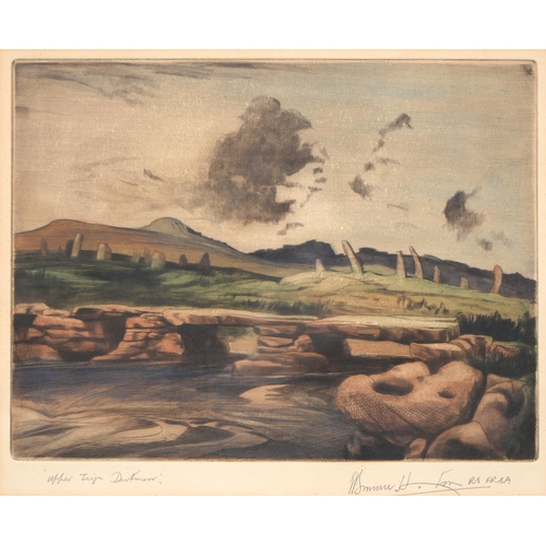 1012 - Edward Bouverie Hoyton (1900-1988) - The Upper Teign, Dartmoor, aquatint, hand coloured, signed by t... 