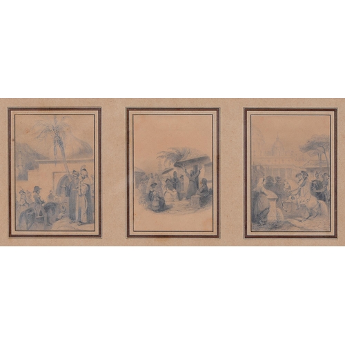 1013 - English School, second-quarter 19th century - Orientalist Scenes, a set of three, pencil on paper mo... 