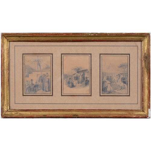 1013 - English School, second-quarter 19th century - Orientalist Scenes, a set of three, pencil on paper mo... 