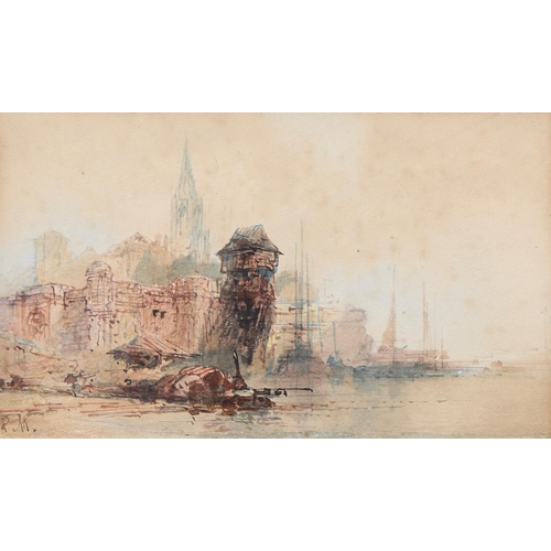 1019A - Paul Marney (1834-1914) - St. Malo Brittany, signed with initials, watercolour, 11.7cm x 19.7cm and ... 