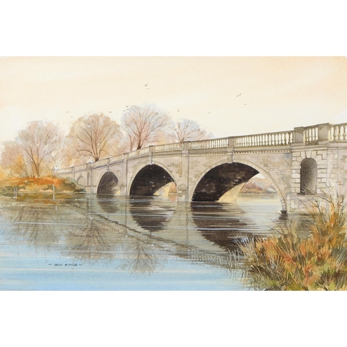 1020 - Ian King, 20th c - The Palladian Bridge, Clumber Park, Nottinghamshire, signed, watercolour, 38 x 55... 