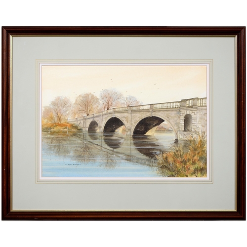 1020 - Ian King, 20th c - The Palladian Bridge, Clumber Park, Nottinghamshire, signed, watercolour, 38 x 55... 