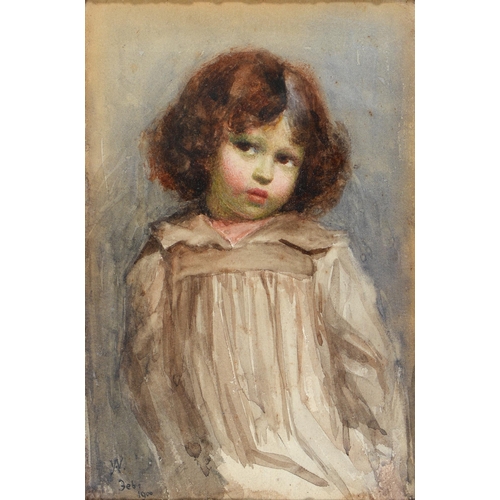 1028 - British School, 1900 - Portrait of a Young Girl in a Smock, signed with monogram and dated, watercol... 