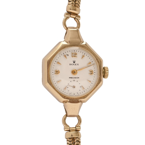 103 - A Rolex 9ct gold octagonal lady's wristwatch, Precision,  21 x 21mm, Chester, other marks rubbed, on... 