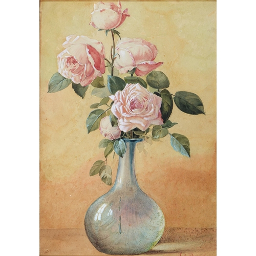 1034 - F. A. Read, early 20th century - Roses in a Glass Vase, signed, watercolour, 38cm x 26.5cm... 