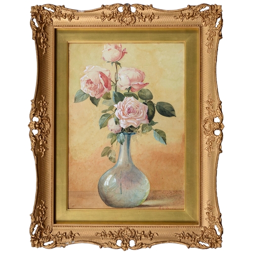 1034 - F. A. Read, early 20th century - Roses in a Glass Vase, signed, watercolour, 38cm x 26.5cm... 