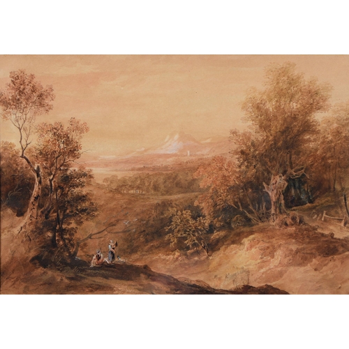 1036 - Anthony Vandyke Copely Fielding (1787-1855) - Landscape with Figures, attributed mount, later 19th c... 