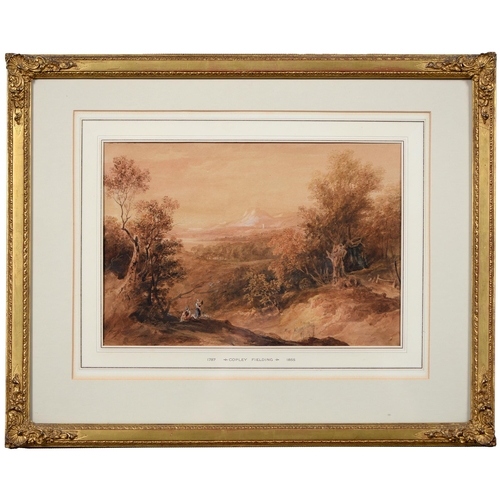 1036 - Anthony Vandyke Copely Fielding (1787-1855) - Landscape with Figures, attributed mount, later 19th c... 