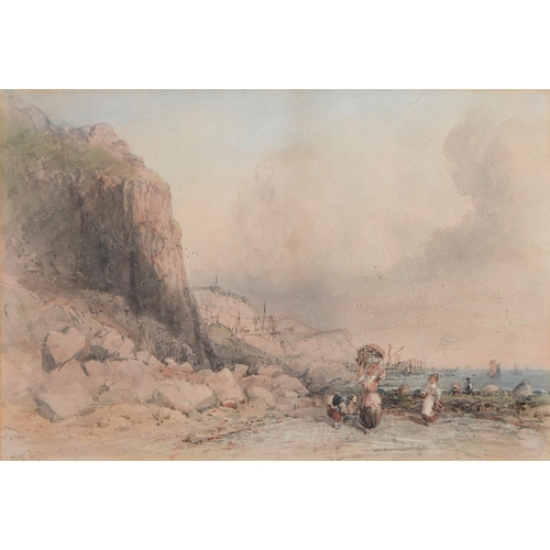 1038 - George Weatherill (1810-1890) - Fisherfolk on the Shore near Whitby, signed, watercolour, 21cm x 31c... 