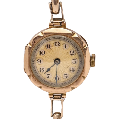 104 - A Swiss 9ct gold ladies wristwatch, 25mm diam, import marked, Glasgow 1924, on gold expanding bracel... 