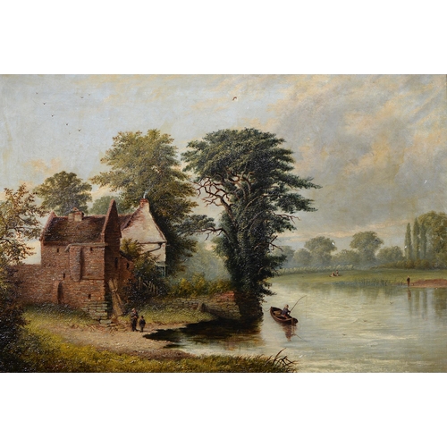 1045 - J Birkins, 19th century - Kirke White's Cottage on the River Trent,  signed and dated 1878, oil on c... 