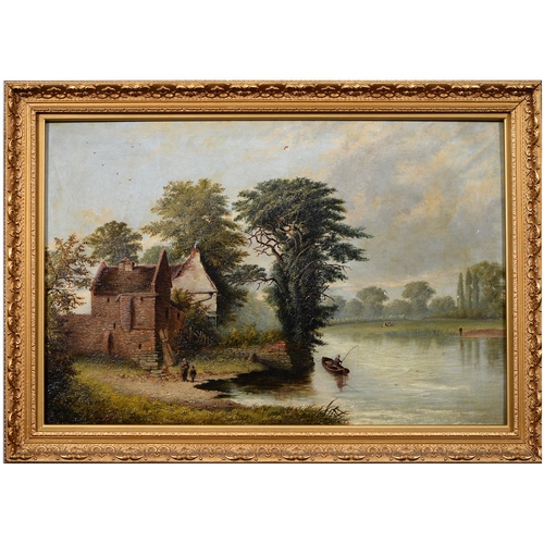 1045 - J Birkins, 19th century - Kirke White's Cottage on the River Trent,  signed and dated 1878, oil on c... 