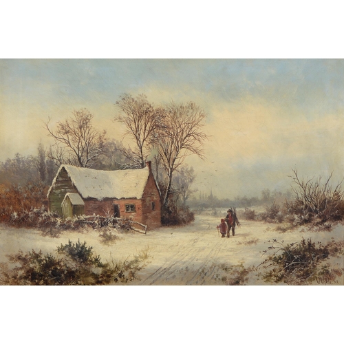 1046 - Charles Wilde (1856-1905) - Wintery Day at Raithby Leicestershire,  signed and dated '82, oil o... 