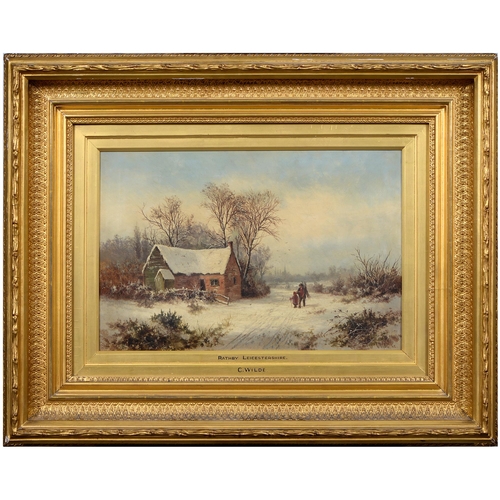 1046 - Charles Wilde (1856-1905) - Wintery Day at Raithby Leicestershire,  signed and dated '82, oil o... 