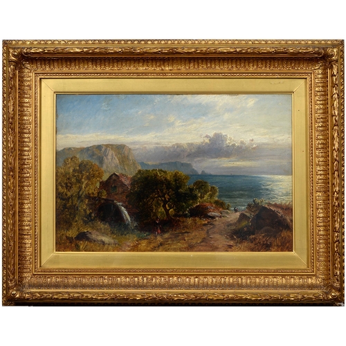 1047 - John Mogford, RI (1821-1885) - An Overshot Mill on the Coast,  signed, oil on panel, 29.5 x 49.5cm... 