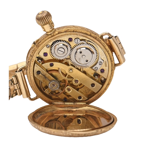 105 - A Swiss 18ct gold keyless cylinder lady's watch, c1900, in engraved case, with gold cuvette, 33mm di... 