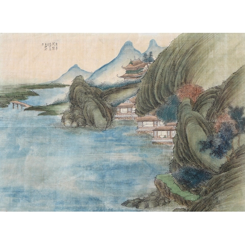 1060 - Chinese School, 19th/20th c - Landscapes, a pair, inscribed in calligraphic script, watercolour and ... 