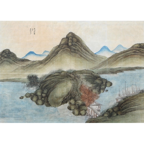 1060 - Chinese School, 19th/20th c - Landscapes, a pair, inscribed in calligraphic script, watercolour and ... 