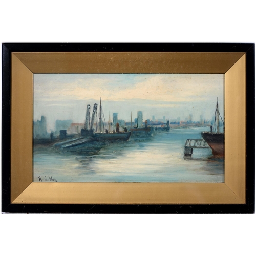 1061 - H Cubley, early 20th century - River Scene, signed, oil on board, 23cm x 41cm