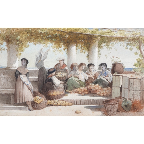 1064 - English School, 19th c - Italian Fruit Pickers, monogrammed AT and dated 73, indistinctly inscribed,... 