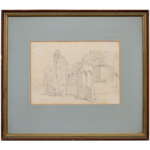 1070 - Follower of Thomas Tudor - Ruins of Glastonbury Abbey, Somerset, pencil sketch on paper, 17.5 x 27.5... 