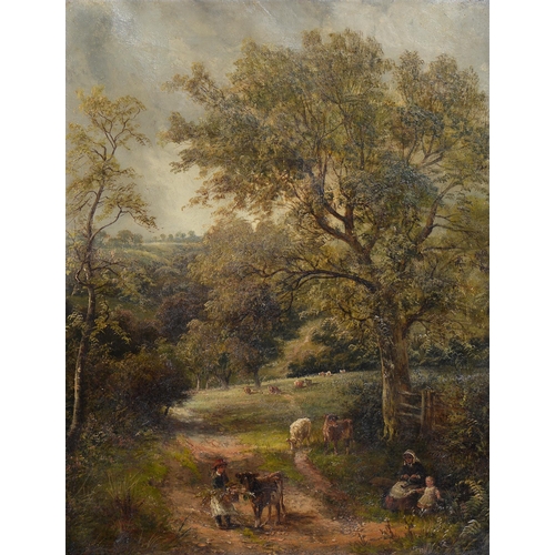 1077 - David Payne (1843-1894) - Sutton Park with Figures and Cart, signed, oil on canvas, 56 x 41cm... 