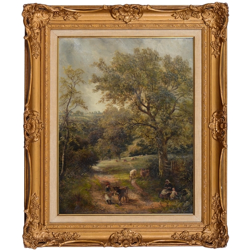 1077 - David Payne (1843-1894) - Sutton Park with Figures and Cart, signed, oil on canvas, 56 x 41cm... 