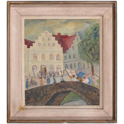 1079 - Gerty Simon (1887-1970) - Procession in a Town, signed with initials, oil on canvas, 48.5 x 42cm... 