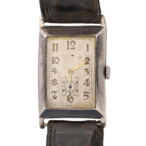 113 - A rectangular silver gentleman’s wristwatch, 25 x 32mm, import marked London 1929... 