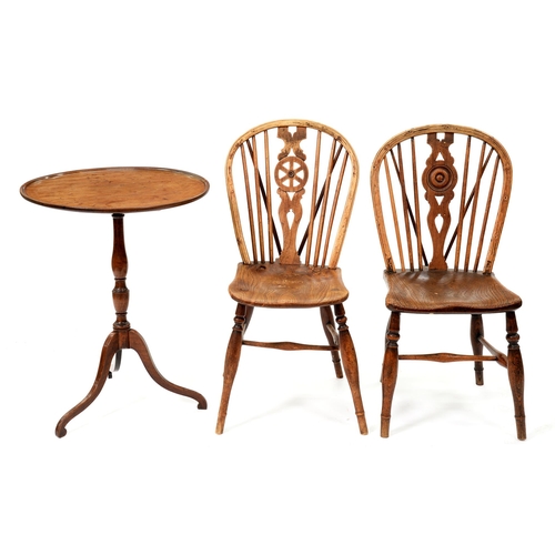 1151 - Two Victorian ash kitchen Windsor side chairs, with turned or wheel splat and elm seat, and mahogany... 