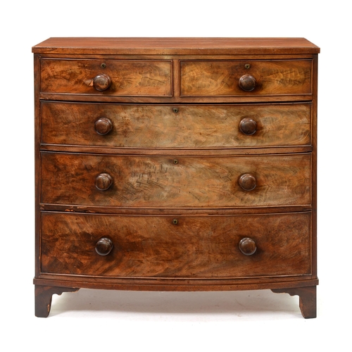 1154 - A Victorian bow fronted mahogany chest of drawers, 107cm h; 53cm x 107cm