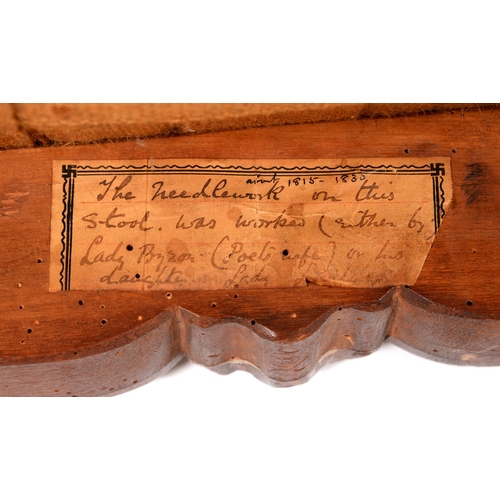 1174 - A Victorian walnut stool, on cabriole legs, bearing the old handwritten label 