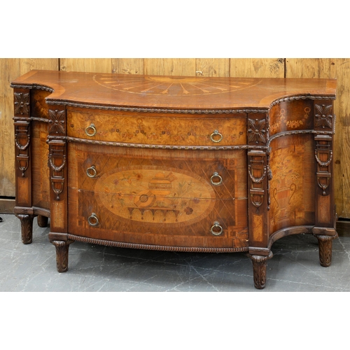 1177 - A mahogany and marquetry commode, 20th c, in George III style, 84cm h; 58cm x 144cm