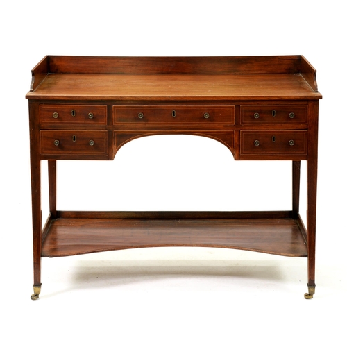 1181 - A Victorian mahogany and line inlaid washstand, 85cm h; 53cm x 106cm