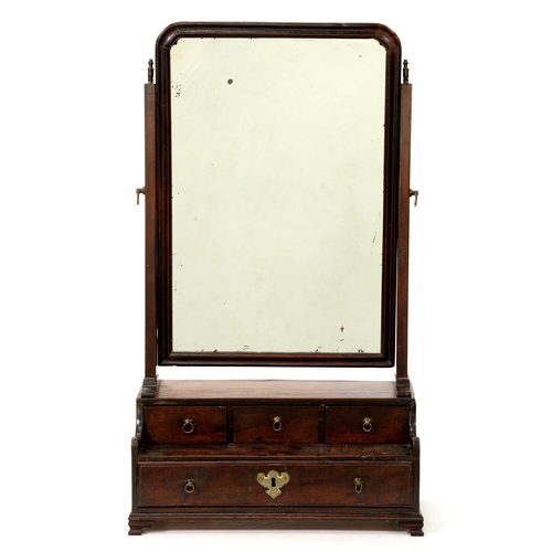 1183 - A George III black walnut dressing mirror, the stepped base fitted with drawers, 71cm h... 