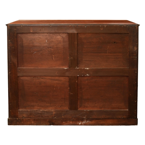 1185 - An early Victorian mahogany low clothes press, the interior fitted with ash drawers with gilt lacque... 