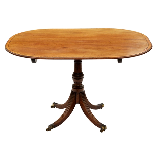 1190 - A Regency mahogany breakfast table, crossbanded in satinwood and line inlaid, 69cm h; 83cm x 111cm... 