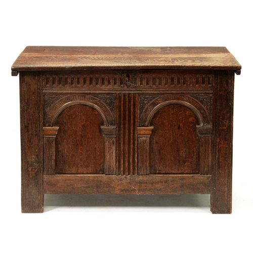 1191 - A Charles II oak chest, with nulled frieze and arcaded front, 73cm h; 48cm x 102cm